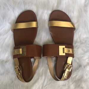 Michael Kors gold and tan sandals